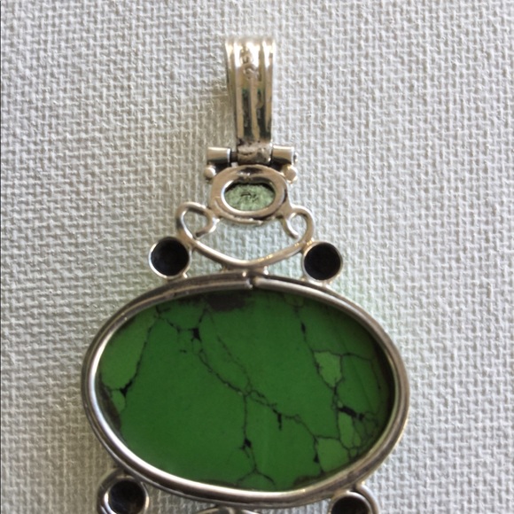 Faux Turquoise Sterling Silver Pendant - Picture 2 of 4